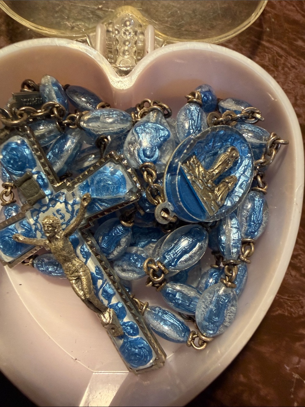 Women's Blue Enamel Rosary Necklace with Crucifix - Picture 9 of 11